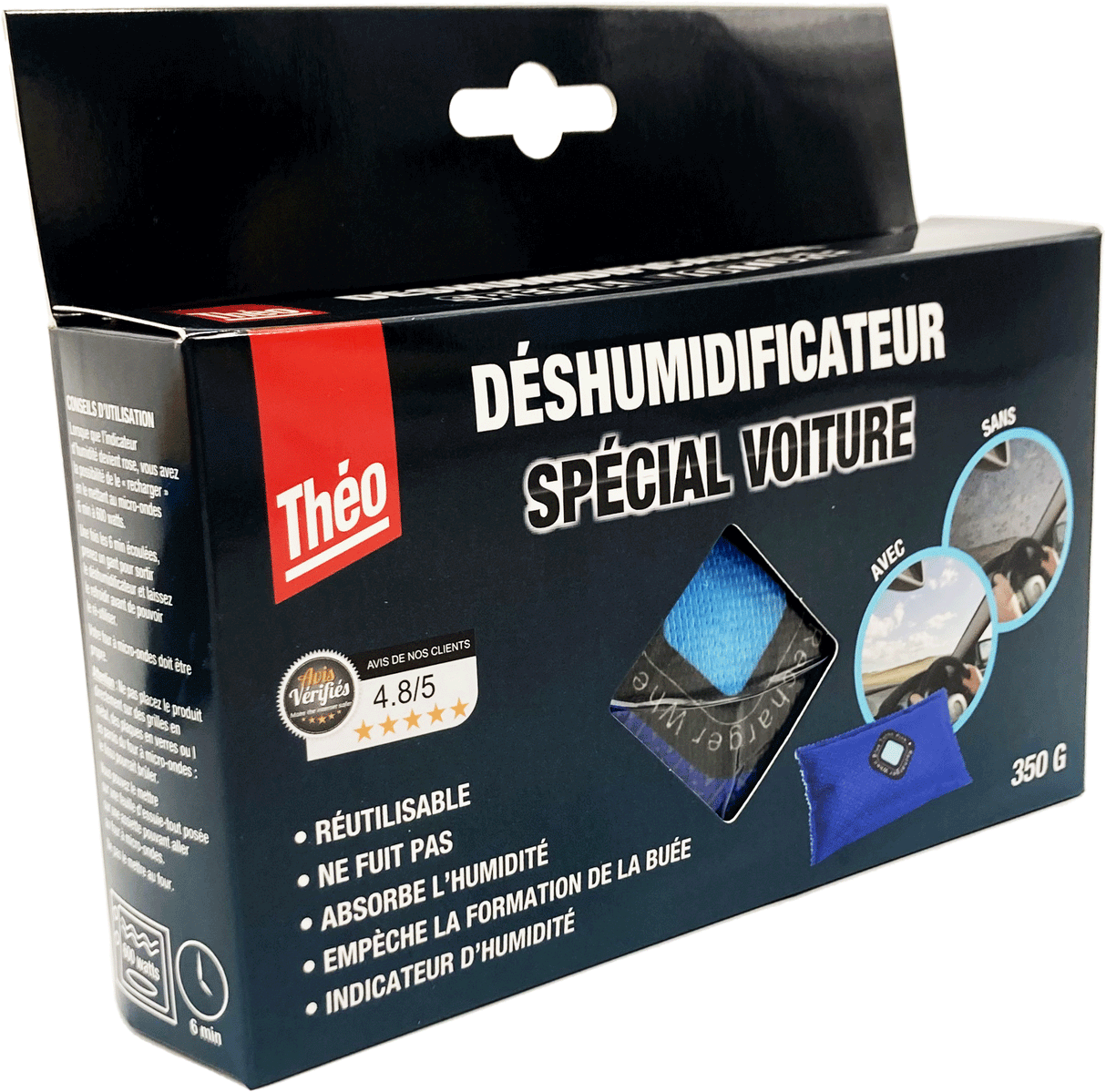 Théo - Deshumidificateur 350G - Absorbe l'humidité dans votre voiture