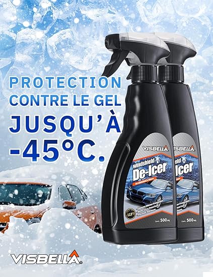 Visbella Dégivrant Spray 500ml - Dégivrant Rapide pour Pare-Brise, Serrures et Vitres - Élimine Glace et Givre Instantanément, Protection Anti-Reformation