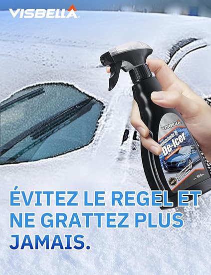 Visbella Dégivrant Spray 500ml - Dégivrant Rapide pour Pare-Brise, Serrures et Vitres - Élimine Glace et Givre Instantanément, Protection Anti-Reformation