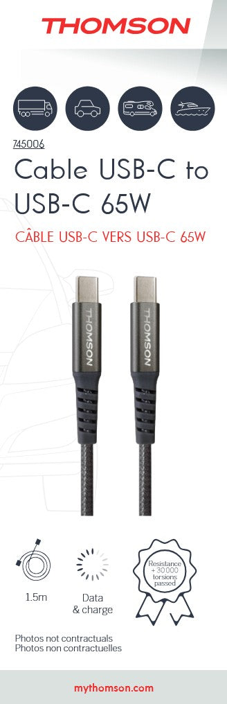 Thomson - CABLE DE CHARGE & DONNEES USB-C vers USB-C 65W 1,5M