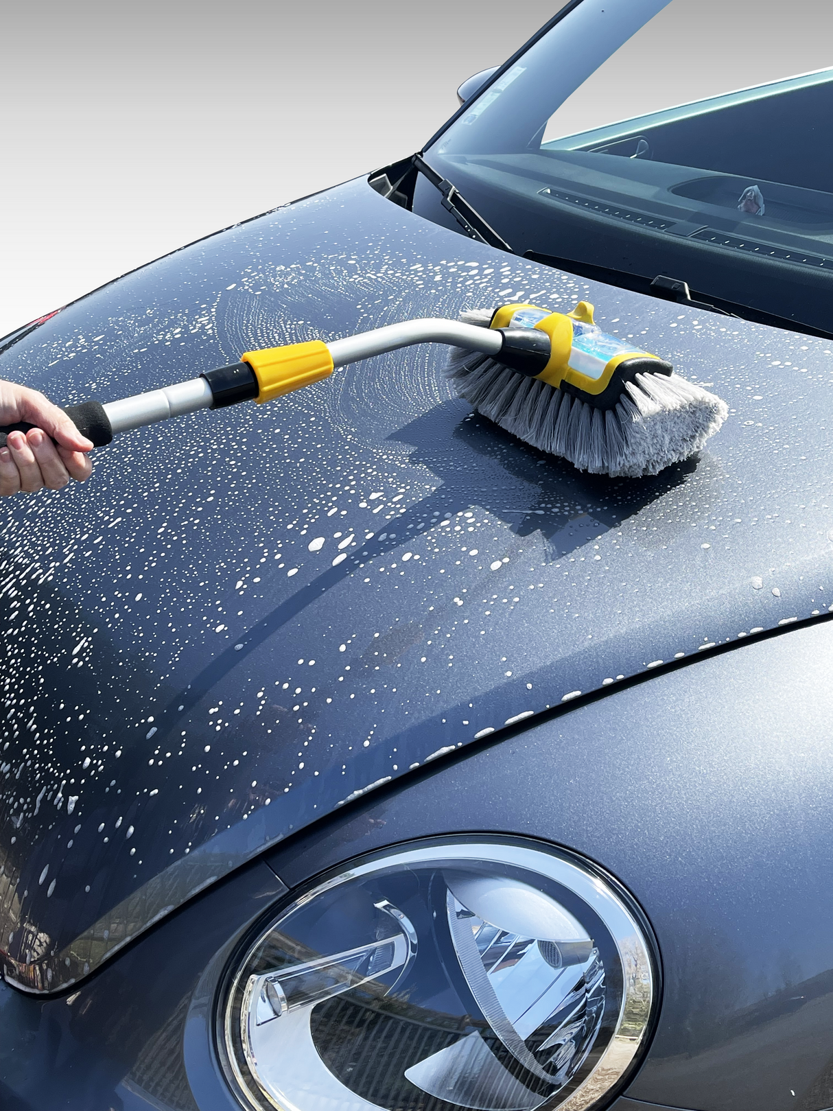 Brosse de Lavage de Voiture Télescopique 180cm, Réservoir de Shampooing intégré, Equipement de Lavage Voitures, SUV, Caravanes, Camions, Camping-Cars ...