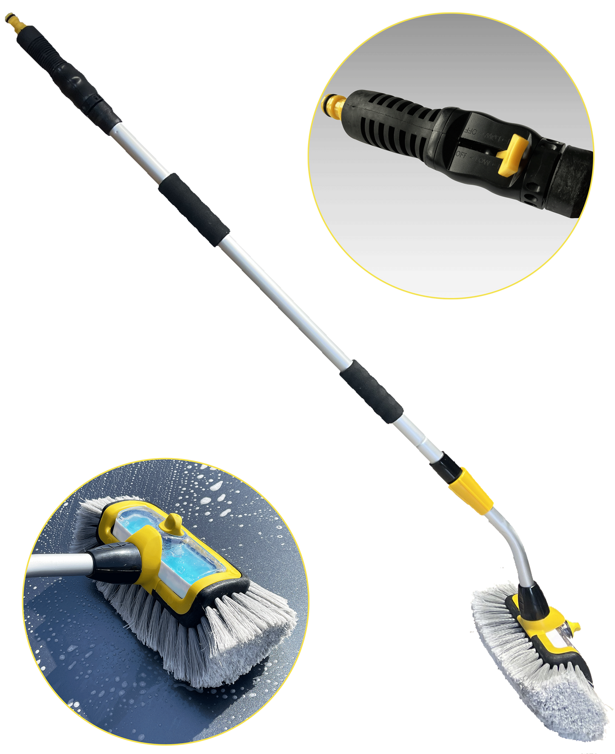 Brosse de Lavage de Voiture Télescopique 180cm, Réservoir de Shampooing intégré, Equipement de Lavage Voitures, SUV, Caravanes, Camions, Camping-Cars ...