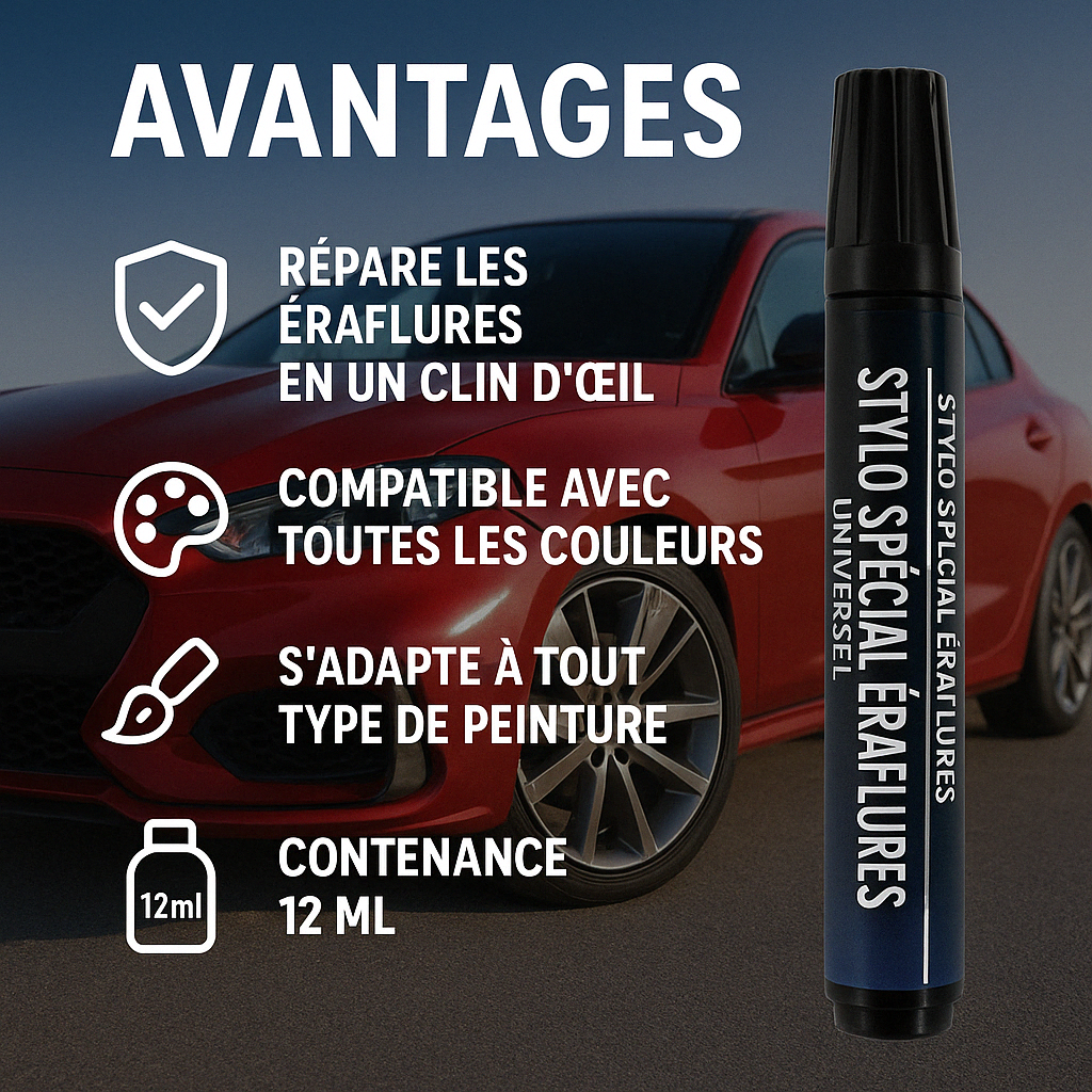 Théo - Stylo Efface Rayures Universel - Fait Rapidement Disparaitre Les Rayures De Votre Carrosserie