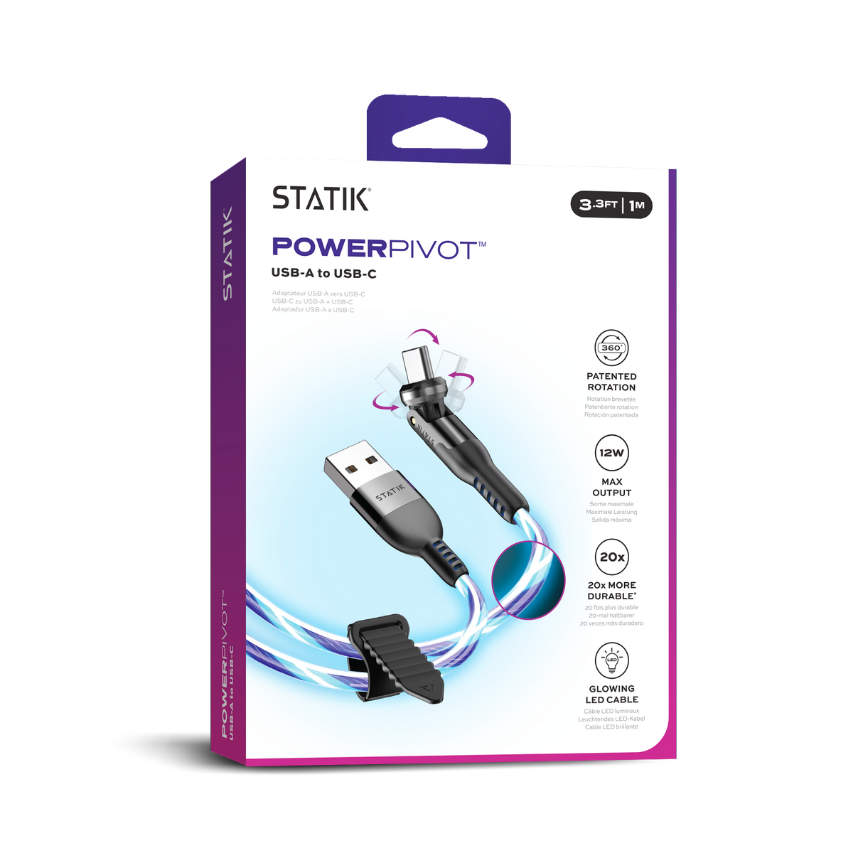 Statik - Câble Téléphone Magnétique - Powerpivot Cable Usb-A To Usb-C - 1M