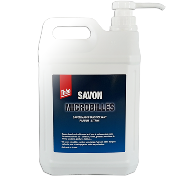Théo - Savon Microbilles Mains Sans Solvant Avec Pompe Intégrée | Parfum Citron - Format Economique 5L