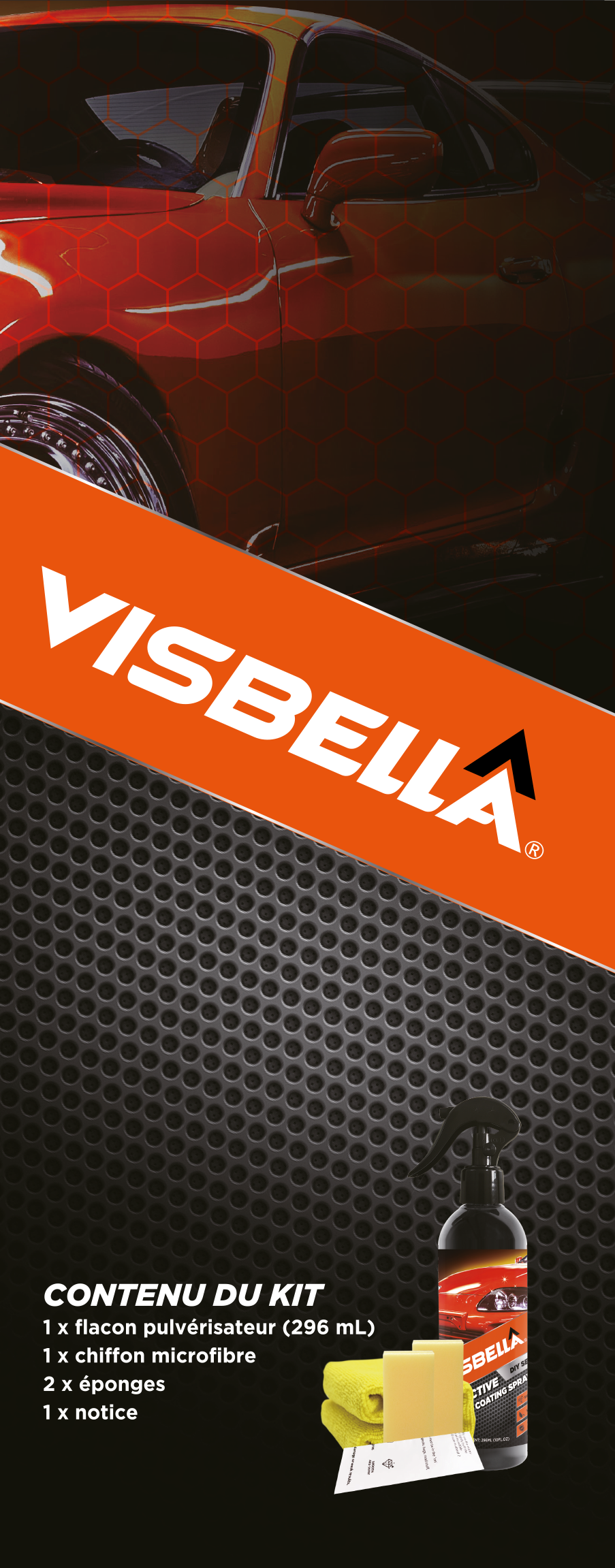 Visbella - Cire Céramique De Protection Voiture Coating Spray - Cire Nano Céramique Spray - Idéal Pour Votre Carrosserie - Entretien Longue Durée - Effet Brillant & Hydrophobe - 300 ML