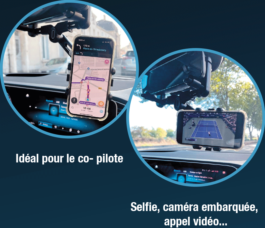 Support Téléphone Universel De Voiture pour Rétroviseur 360°, Toutes Voitures Compatibles, Facile à Installer, Durable