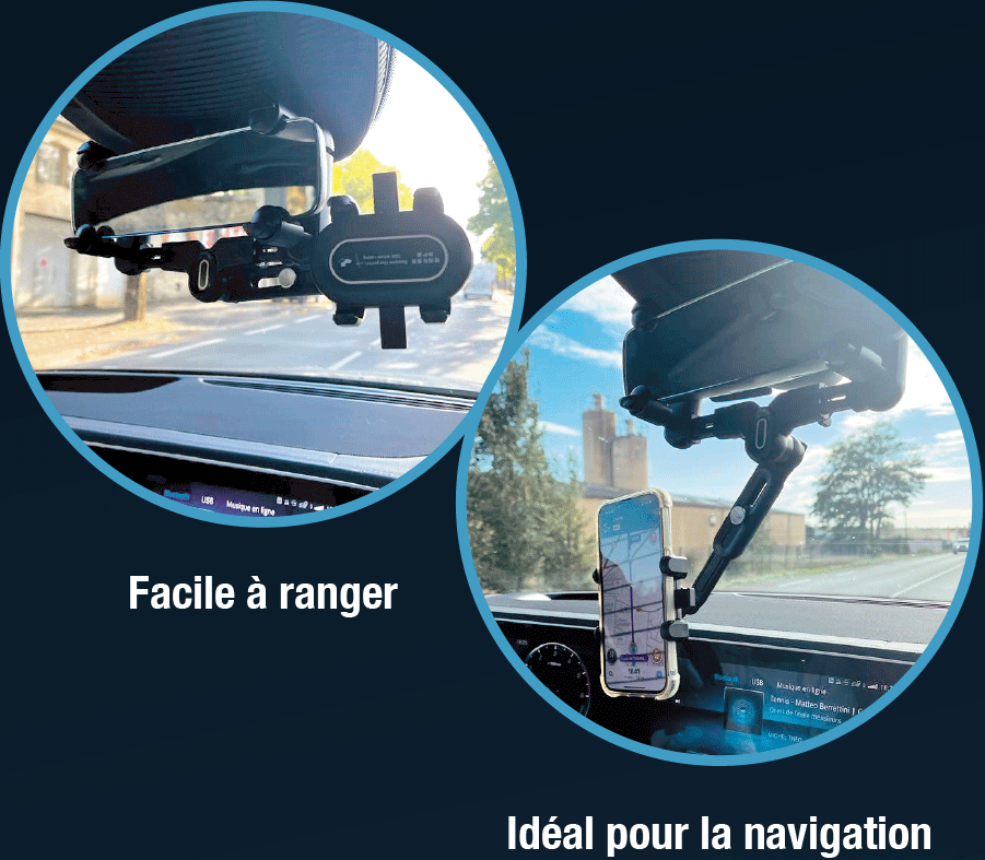 Support Téléphone Universel De Voiture pour Rétroviseur 360°, Toutes Voitures Compatibles, Facile à Installer, Durable