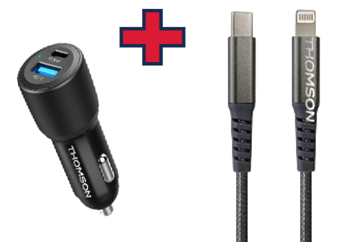 Thomson - PACK CHARGEUR VOITURE 60W + CABLE LIGHTNING 5A