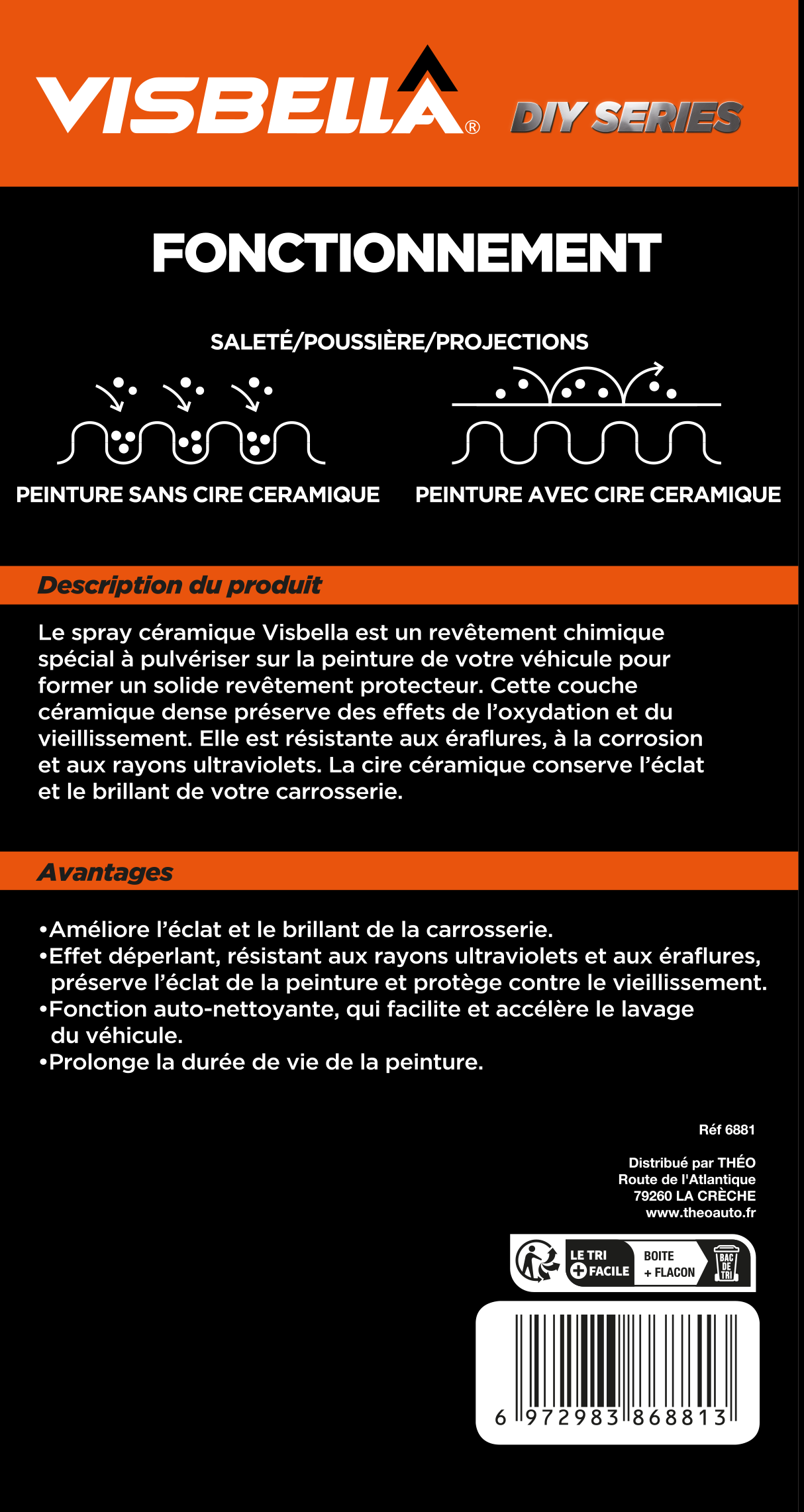 Visbella - Cire Céramique De Protection Voiture Coating Spray - Cire Nano Céramique Spray - Idéal Pour Votre Carrosserie - Entretien Longue Durée - Effet Brillant & Hydrophobe - 300 ML