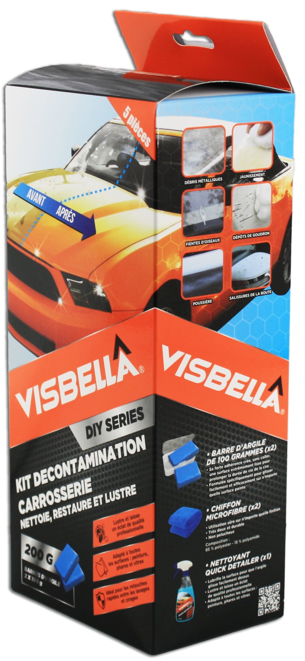 Visbella - Décontaminant Carrosserie Voiture - Nettoyage en Profondeur avec Argile Décontaminante pour Peinture et Carrosserie - Élimine Résidus, Polluants et Impuretés