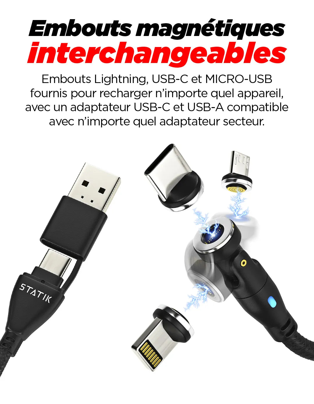 Statik - Câble Téléphone Multi-embouts - Statik 360 Pro Cable 2.0 - Plusieurs Tailles