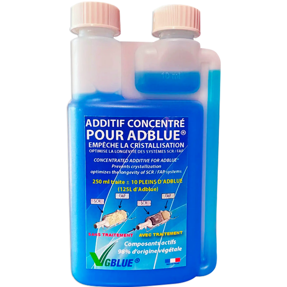 Anti-Cristallisant ADBLUE VGBLUE (250 ml) - Additif ADBLUE - Nettoyant FAP et SCR - Facile à utiliser - 250ml pour 10 pleins d'ADBLUE - Meilleure durée de vie de votre auto