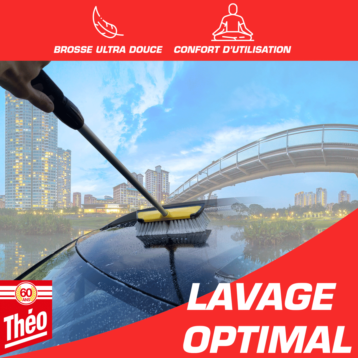 Brosse Lavage Voiture Télescopique jusqu'à 165 cm, Balai Brosse Télescopique Lavage, Lavage Optimal Brosse Douce, Manche résistant alu, Confort de Maintien, Gain de Temps avec la Raclette Intégrée