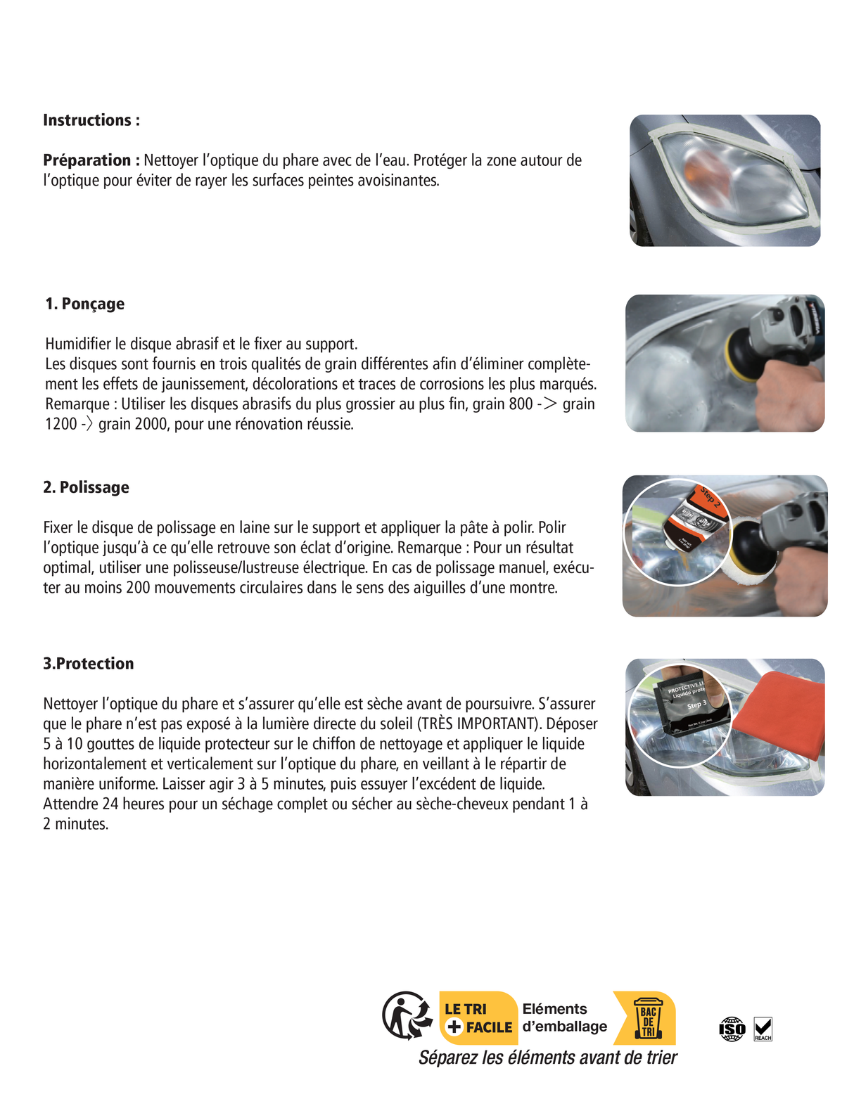 Visbella Kit de Rénovation pour Optiques de Phare - Réparation et Polissage Mécanique pour Restauration de Transparence et Brillance - Idéal pour Voitures, Motos et Camions