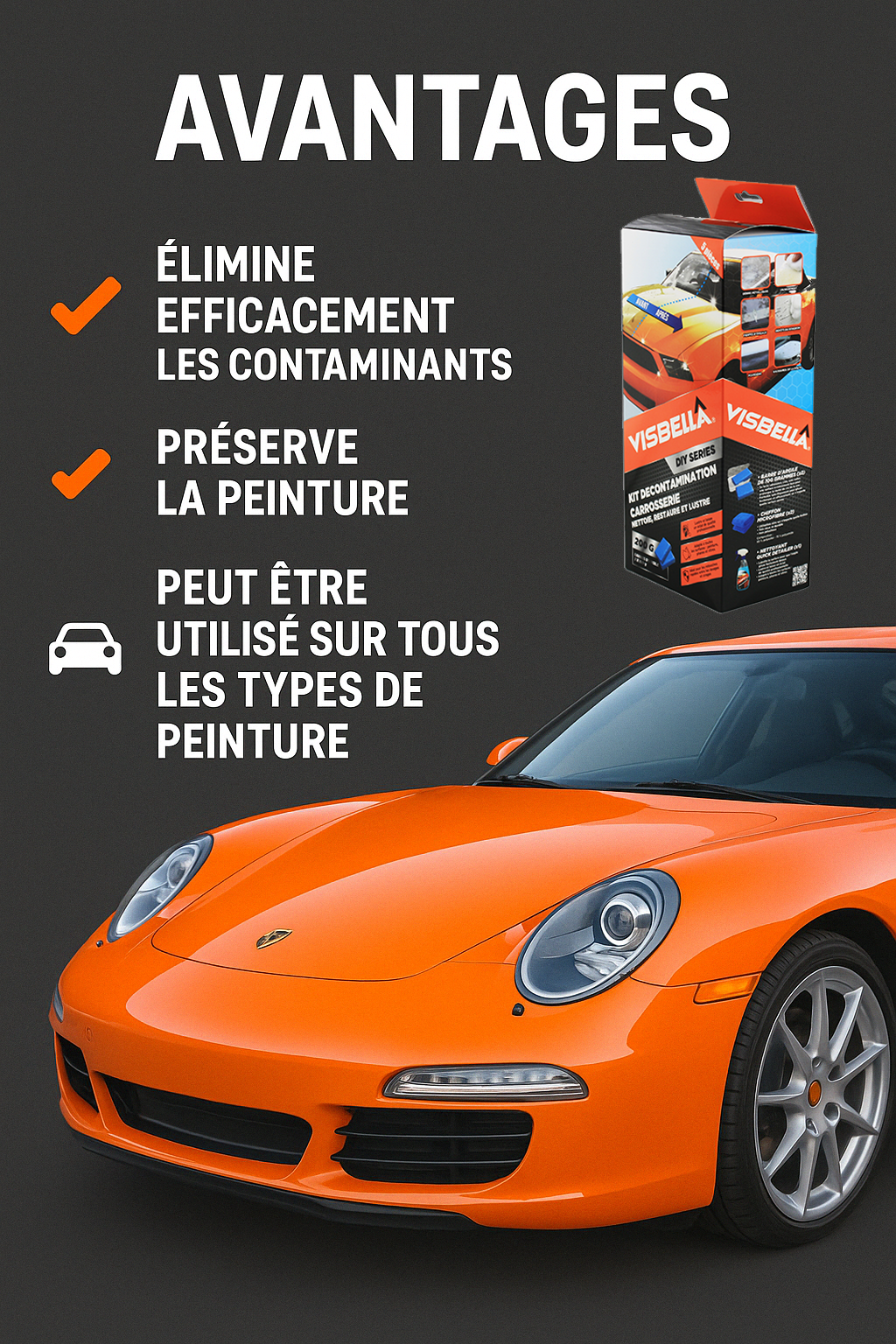 Visbella - Décontaminant Carrosserie Voiture - Nettoyage en Profondeur avec Argile Décontaminante pour Peinture et Carrosserie - Élimine Résidus, Polluants et Impuretés