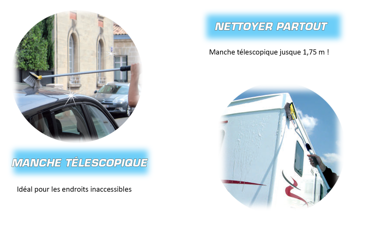 Brosse Lavage Voiture Télescopique jusqu à 165 cm, Balai Brosse Télescopique Lavage, Lavage Optimal Brosse Douce, Manche résistant alu, Confort de Maintien, Gain de Temps avec la Raclette Intégrée