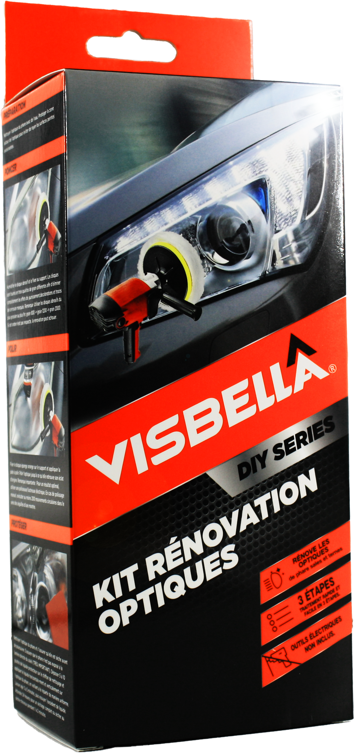 Visbella Kit de Rénovation pour Optiques de Phare - Réparation et Polissage Mécanique pour Restauration de Transparence et Brillance - Idéal pour Voitures, Motos et Camions