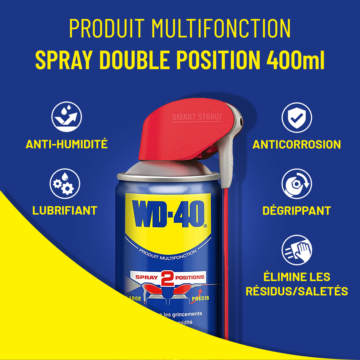 WD-40 Aérosol 250ml Spray Double Position +10% Gratuit – Lubrifiant, Dégrippant et Protecteur Polyvalent