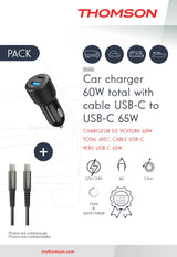 Thomson - Pack Chargeur De Voiture 60w + Cable USB-C 65W