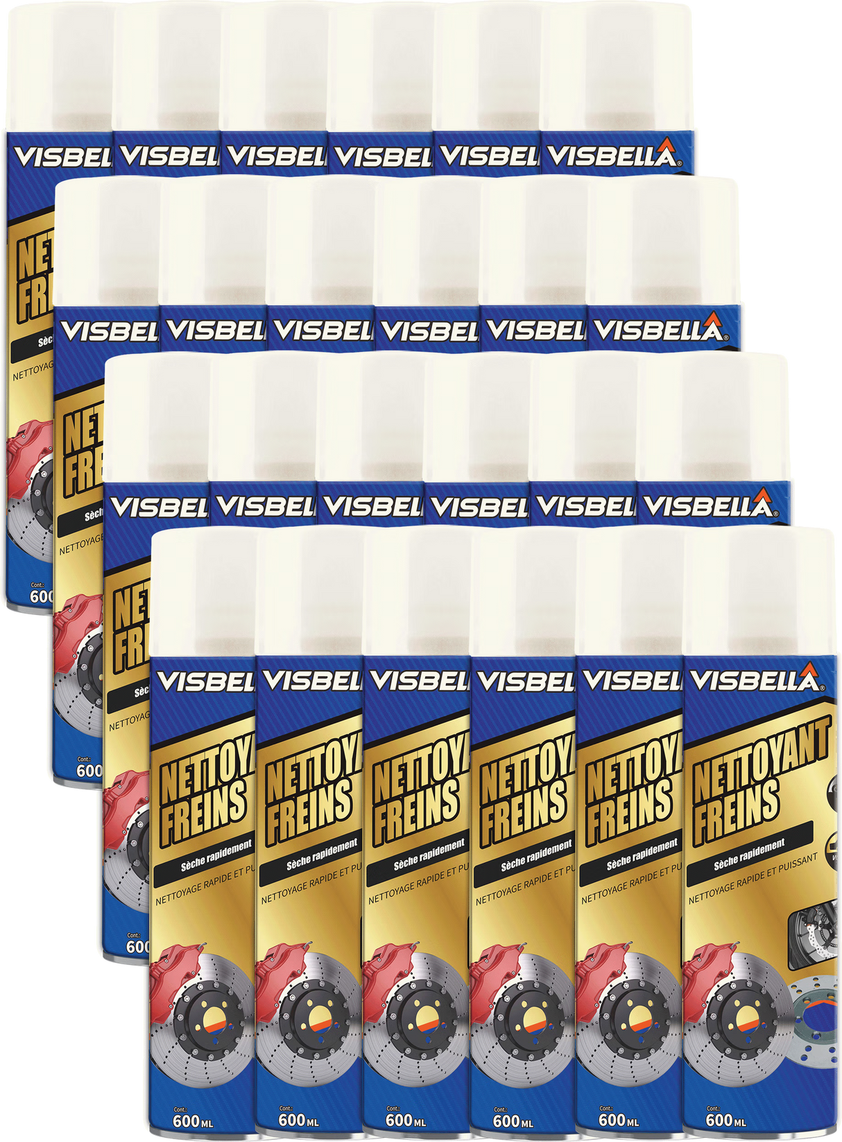 Lot de vingt-quatre bombes de nettoyant frein Visbella 600ml , un dégraissant puissant à séchage rapide  pour l'entretien des freins.