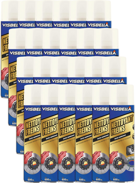 Lot de vingt-quatre bombes de nettoyant frein Visbella 600ml , un dégraissant puissant à séchage rapide  pour l'entretien des freins.