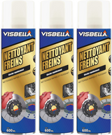 Lot de trois bombes de nettoyant frein Visbella 600ml, un dégraissant puissant à séchage rapide pour l'entretien des freins.