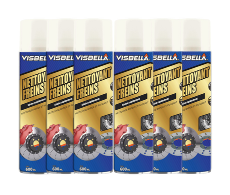 Lot de six bombes de nettoyant frein Visbella 600ml , un dégraissant puissant à séchage rapide  pour l'entretien des freins.