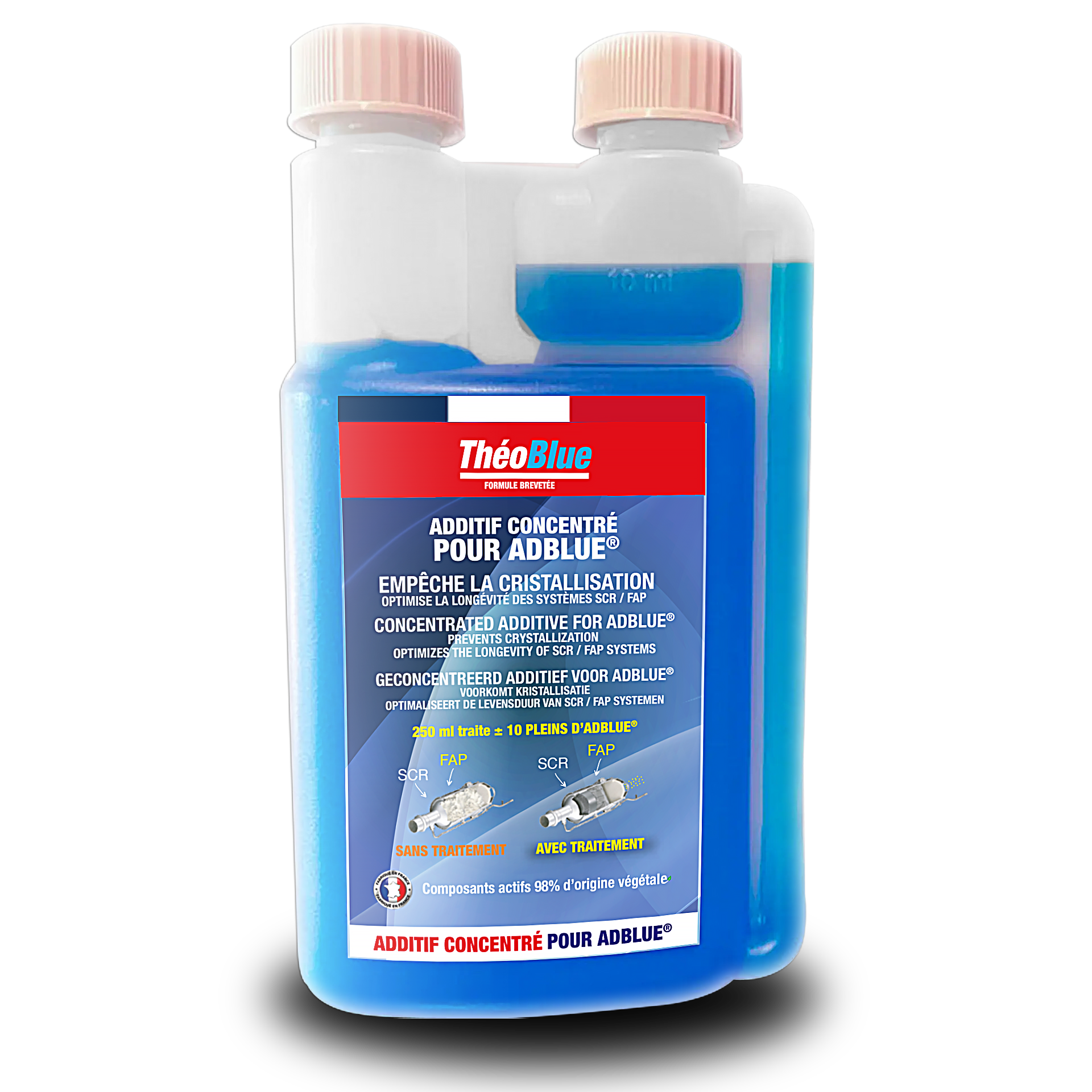 Anti-Cristallisant ADBLUE THEOBLUE (250 ml) - Additif ADBLUE HAUTE PERFORMANCE - Nettoyant FAP et SCR - Facile à utiliser - 250ml pour 10 pleins d'ADBLUE - Meilleure durée de vie de votre auto